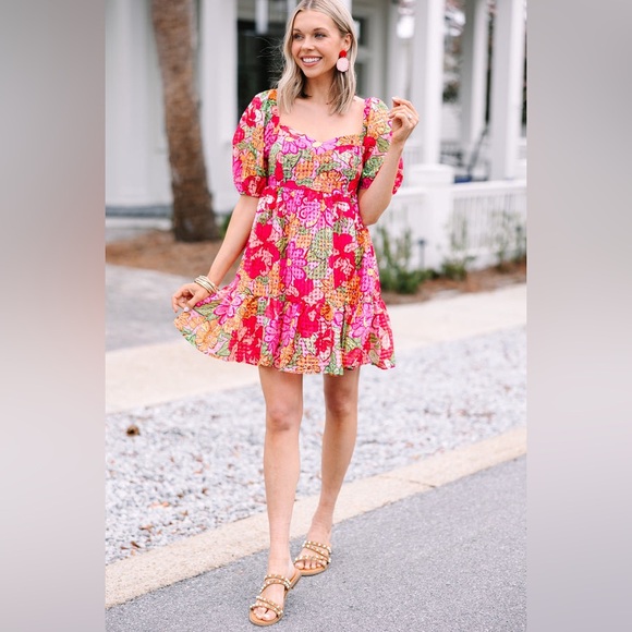 Flying Tomato | Anthropologie | Floral Mini Dress Puffy Sleeves  M Medium - Picture 3 of 13